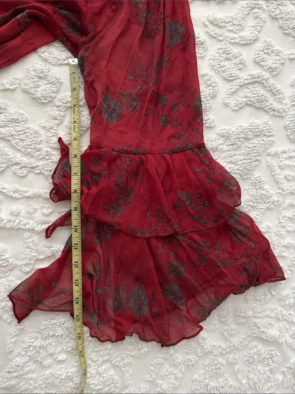 Free People Red Floral Tie-Neck Ruffle Tunic